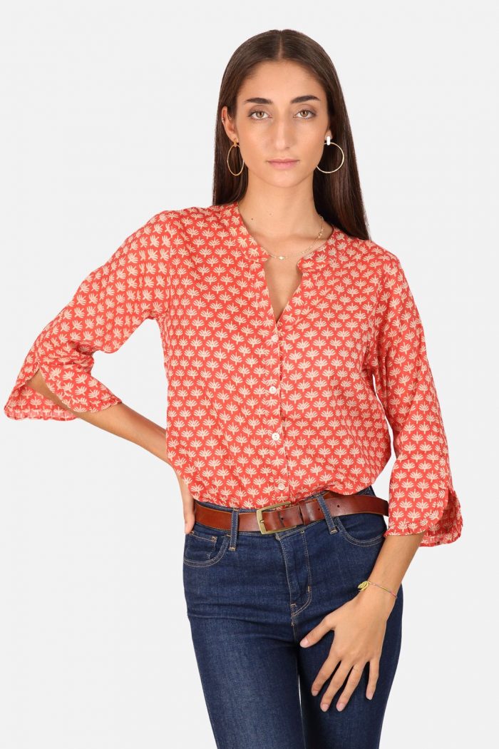 Coral palm blouse
