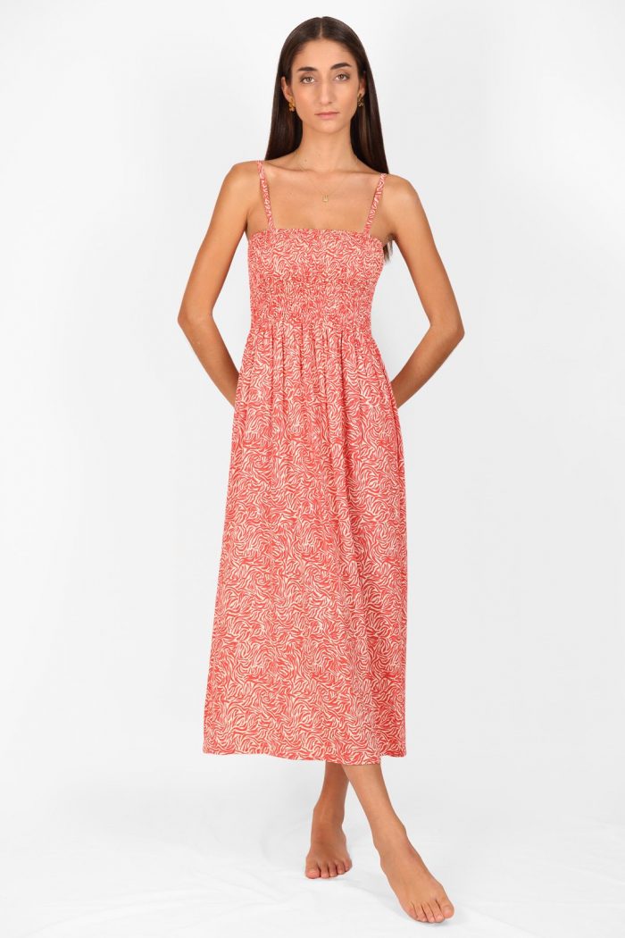 Coral zebra honeycomb dress