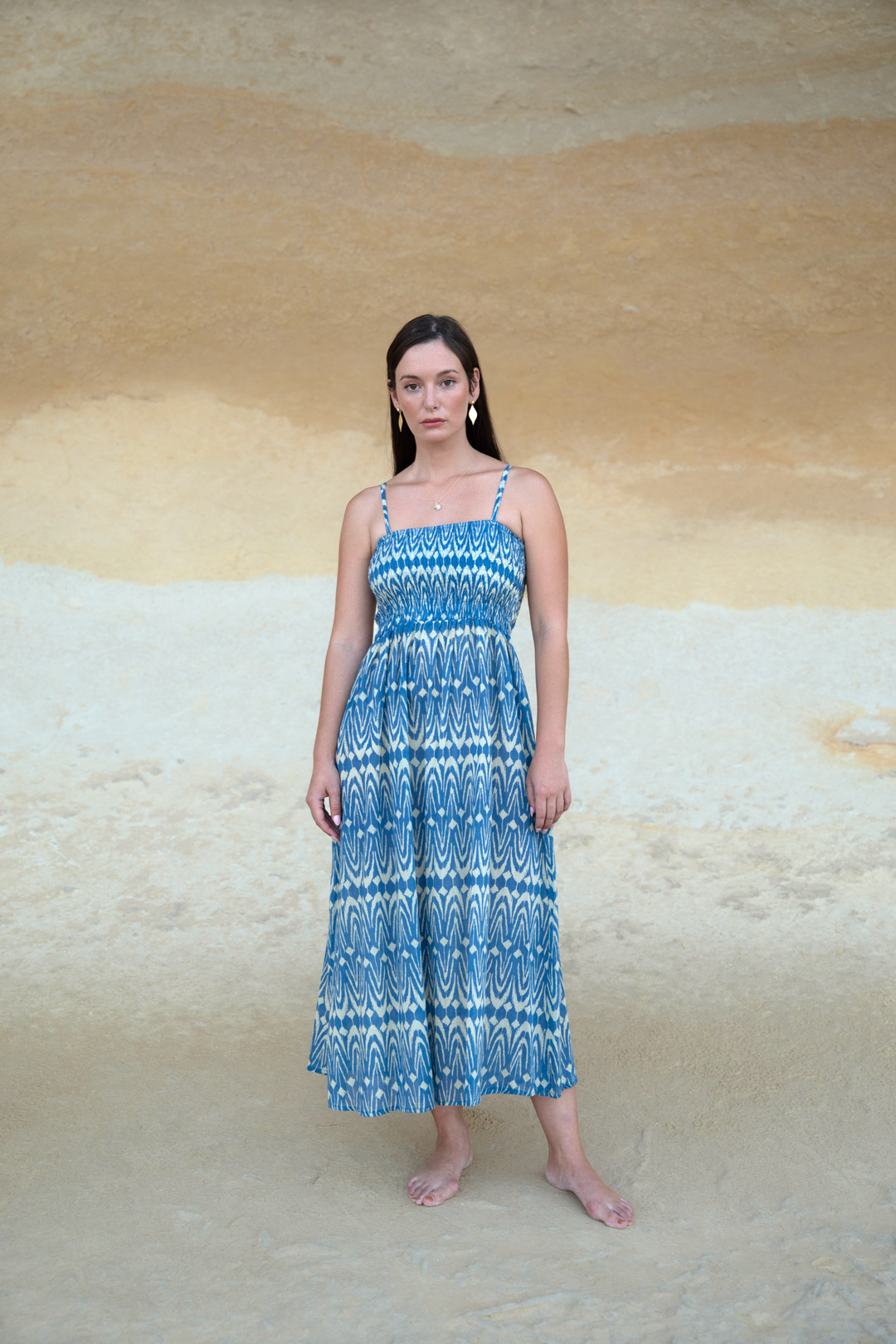 Vestido nido abeja ikat azul