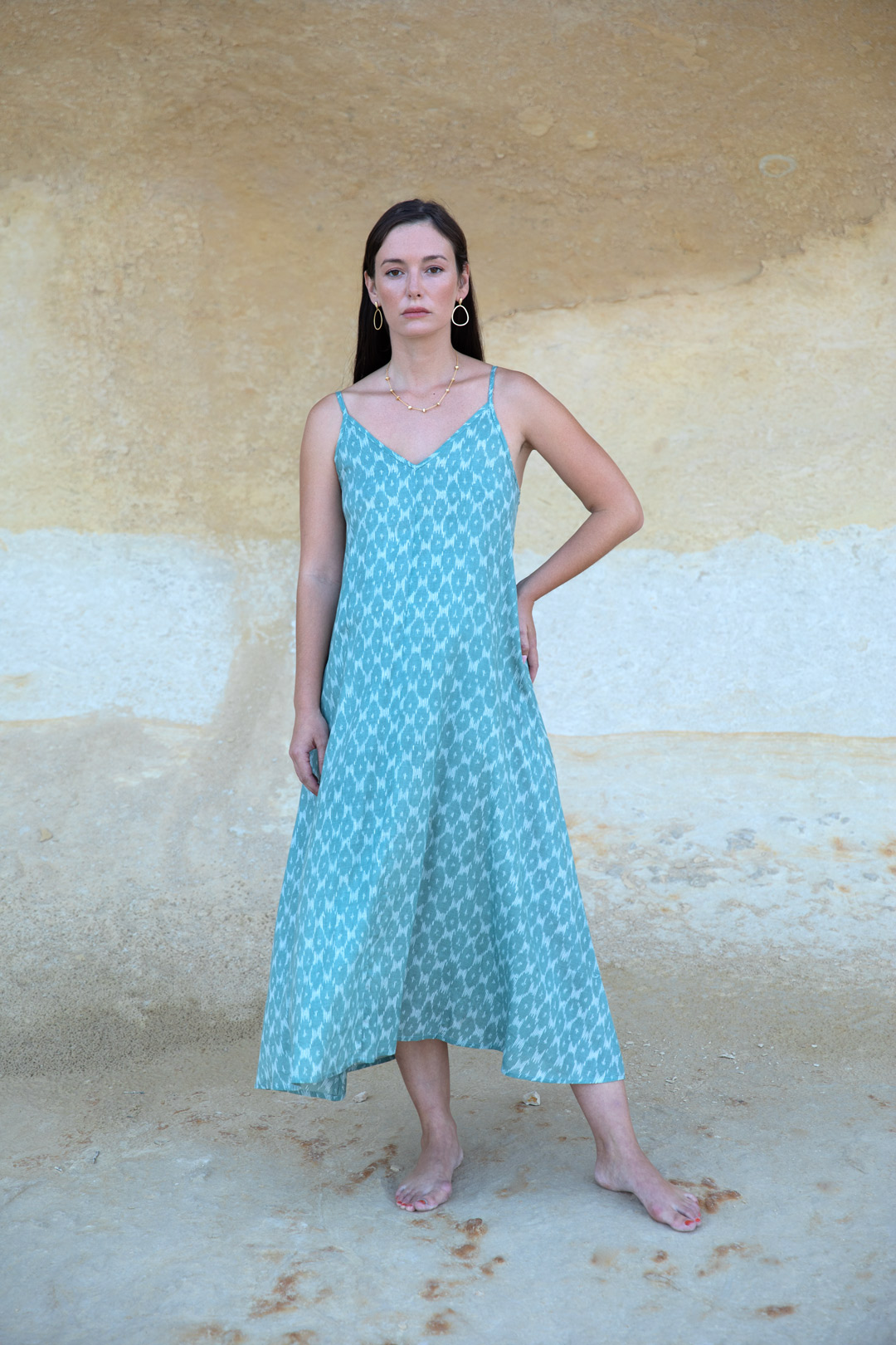 Vestido espalda pico sun seafoam